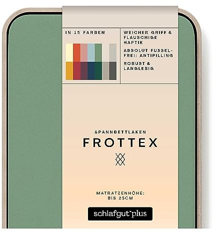 schlafgut Frottex Spannbettlaken 120x200cm bis 130x200cm - Green Mid - 75% Baumwolle, 25% Polyester, Oeko-TEX Zertifiziert - Matratzenhöhe bis 25 cm, Frottee Bettlaken