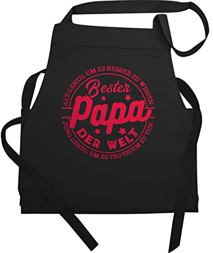Schürze Geschenk - zum Vatertag - Alt genug um es besser zu wissen - Jung genug um es trotzdem zu tun - Bester Papa - 60x87 - Schwarz - männertag dad kochschürzen vatertags vater grillschürze