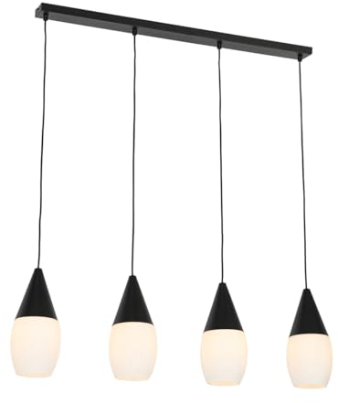 Qazqa Esstisch Modern Pendelleuchte, Pendellampe - Drop - Weiß, 4-flammig, 99.6cm, Ideal als Esszimmerlampe, Flur, Küche lampe, Schlafzimmerlampe und Wohnzimmerlampe