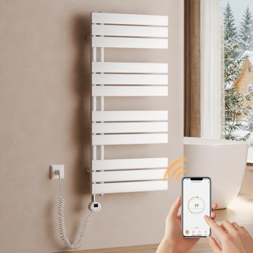 S'AFIELINA Toallero Eléctrico Baño 1041×500 mm, 600 W, blanco | Radiador Toallero Eléctrico con Termostato, WiFi, Temporizador Programable, Pantalla LCD, Control por App