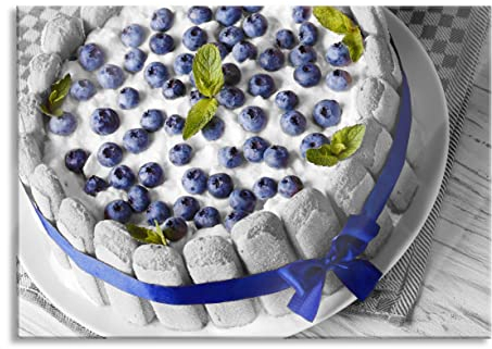 Pixxprint Glasbild, Wandbild aus Echtglas, Leckere Blaubeertorte, 60x40 cm, inkl. Aufhängung und Abstandshalter