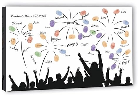 galleryy.net Fingerabdruck-Leinwand Hochzeit Leinwand 40x30 cm - Individuell mit Namen & Datum - INKL. Zubehör-set mit Stempelkissen, Stift und Hochzeitsbuch - Motiv - Feuerwerk