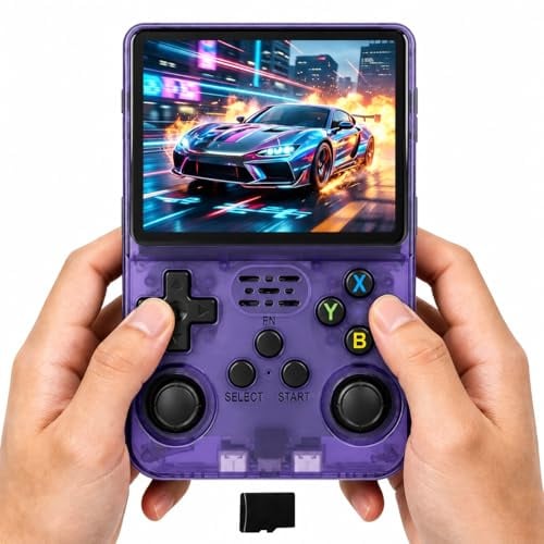 Whatsko Retro-Handheld-Spielkonsole 128G, Videospielkonsole, Linux System Open Source Handheld Console, Classic Pocket Arcade with 3.5-inch IPS Screen, Ideal Holiday Gift (Violett)