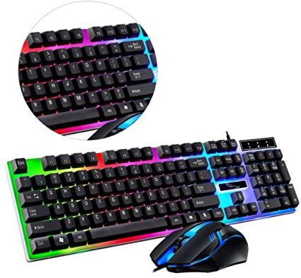 KONTONTY Set USB Wired Mechanical Feeling RGB LED Backlit Keyboard, 104 Keys, Windows QWERTY Layout, Right Hand, Ergonomic, 649g, Black, USB, PC, Laptop, Gaming Accessory