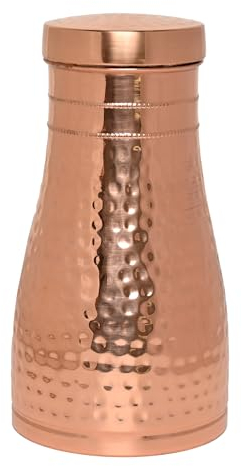 Caraffa da comodino in rame puro per benefici per la salute dell'Ayurveda - Capacità - 1 litro (33,81 once fluide americane) (martellato)