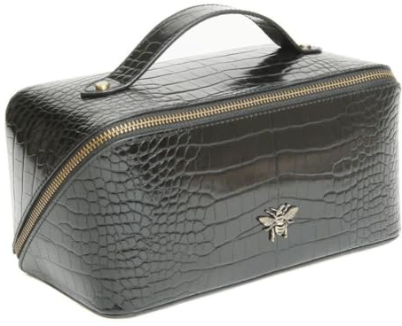 Alice Wheeler Bee Train Case Beauty Concertina Fold Out Organiser (Black Croc)