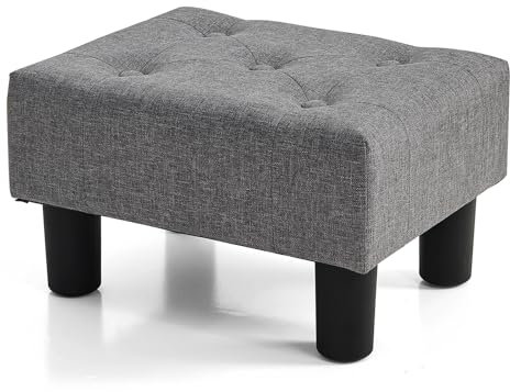 BRIAN & DANY Kleiner Fußhocker-Ottomane, Leinen-Fußhocker, Ottomane mit Beinen, Sofa-Fußstütze, extra Sitzgelegenheit für Wohnzimmer, Eingangsbereich, Büro, Grau