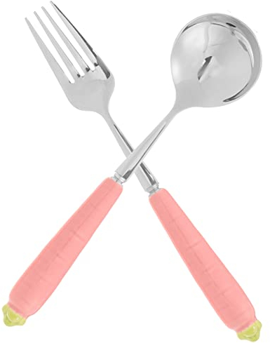AOKWAWALIY 2 x Karotten- und Gabel-Suppenlöffel, Besteck, Kleinkind-Utensilien, Kleinkind-Löffel, Oster-Kaffeelöffel, Reis, Suppe, Gabel, Kinderlöffel, Kinderlöffel, Besteck, Haushalt, Metall