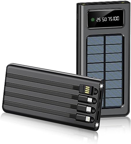 Power Bank 20000 mAh, batería Externa Solar de Carga rápida, Cargador portátil portátil con 4 Puertos USB y Linterna, teléfono móvil, Compatible con Smartphone Samsung, Huawei, iPad, tabletas