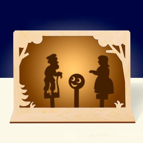 Traditional Russian Shadow Puppet Theater Kit – Enchanting Wooden Kolobok Folktale Playset for Creative Family Fun