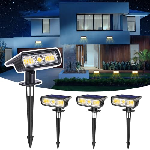 Moxled Solarlampen für Außen Garten, 3000K Warmweiß Solar Strahler 4 Stück, IP65 Wasserdicht Gartenleuchten, 2 Helligkeitsmodi Solarleuchten für Außen Garten, Hof, Gehweg