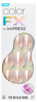 KISS colorFX by imPRESS Press On Nails - Connection, No Glue Needed, Rose-White, Short Squoval