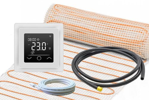 Elektrische Fußbodenheizung Komplett-Set für Fliesenboden UltraPro 200 extra stark mit Thermostat RT-63 Wlan Tuya (10 m² - 0,5 x 20 m)