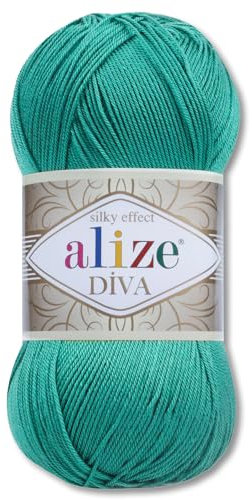 Frida's Wollhaus Alize 100 g Diva Wolle Stricken Häkeln Microfaser 64 Farben (610 | Türkis)