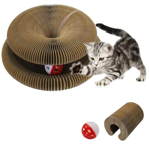 Andiker Magic Organ Cat Scratching Board, Corrugated Cardboard Cat Scratch with Ball for Playing Scratching Paws, Foldable Sanding Cat Toy for Indoor Cats for Mental & Physical Exercise (Type 1)