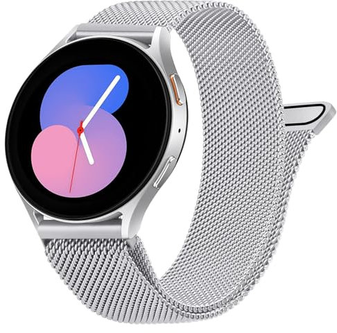 Wanme Armband für Samsung Galaxy Watch 6 40mm/ Galaxy 6 44mm Armband, Edelstahl Mesh Metall Ersatzarmband für Samsung Watch 6 Classic 43mm 47mm für Damen und Herren (Silber)