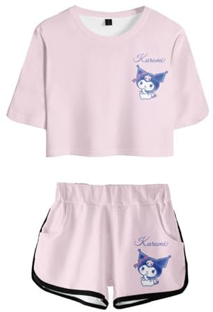 WANHONGYUE Kuromi Completo Maglietta e Pantaloncino per Donna Ragazze Cartoon Completi Sportivi Maniche Corte 2 Pezzi Estivo Tuta da Ginnastica, Colore/4, 6XS