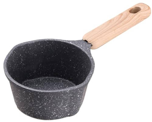 Kexpery Mini casserole antiadhésive avec poignée en bois - Petite casserole à soupe avec bec verseur - Poêle à frire anti-adhésive pour cuisine à induction, cuisinière à gaz, camping (noir)