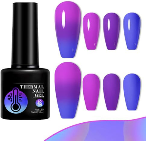 Colour Changing Gel Nail Polish, UV gel nail polish with Thermal Temperature Color Changing Glitter Reflective Nail Polish Long Lasting Glossy for DIY Nail Art Manicure at Home Salon (T01 Purple)