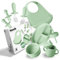 Navik | Coffret repas bebe | Assiette ventouse pour bébé | Tasse apprentissage bebe | Bol et bavoir | Couverts bébés | Vert