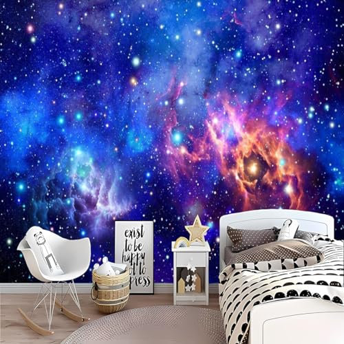 Papier peint mural taille personnalisée Espace Toile de fond phosphorescente étoiles et planètes Papier peint 3D Galaxy Papier peint Ciel nocturne Peut déplacer de grandes peintures murales