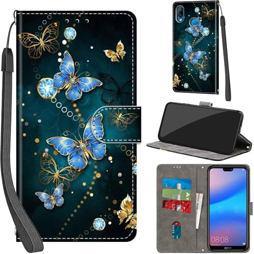 Handyhülle für Huawei P20 Lite Hülle Leder Wallet Schmetterling | 3 Kartenfächer & 1 Geldfach, Magnetverschluss, Ständerfunktion, robuste premium PU leder klapphülle für Huawei P20 Lite