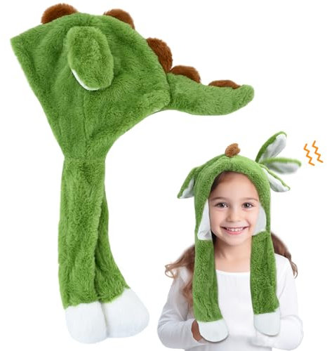 Mütze mit Beweglichen Ohren,Tiermütze Ohren Bewegende Hüpfmütze Tier Cosplay Mütze Lustige Schlappohrmütze,Plüschmütze mit Beweglichen Ohren für Kinder Erwachsene Cosplay Kostüm Geschenk (Dinosaurier)