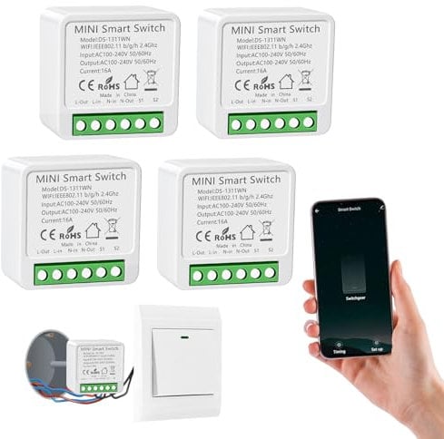 4PC Interruptor de Luz Inteligente WIFI, Interruptore Inteligente Alexa, Smart Switch,Interruptori Inteligente Compatible con Alexa,Tuya y Smart Life,Interruptori WIFI, Interruptor Alexa