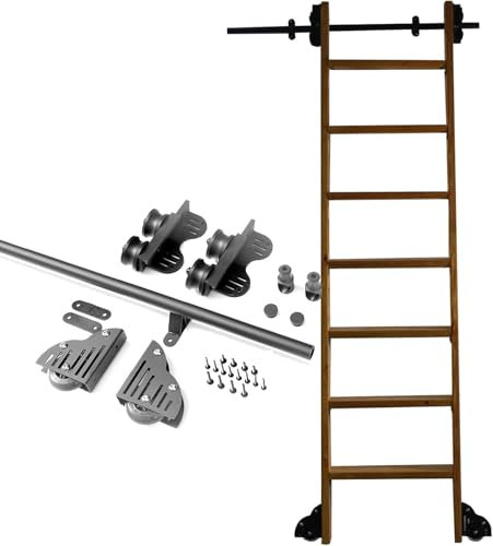 CATANK Kit di binari per Porta Scorrevole a Scomparsa per Scale a rotelle, binari per Scale mobili con Tubo Tondo Nero + Set di rulli per Pavimento (Senza Scala) (Dimensioni: Kit binari d
