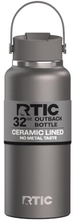 RTIC 32oz Outback Water Bottle, Ceramic Lined, Insulated, Stainless Steel, Double Wall Vacuum-Insulation, Leak-Proof Lid, BPA-Free Water Flask Hiking, Running, Sports, Outdoor, Graphite