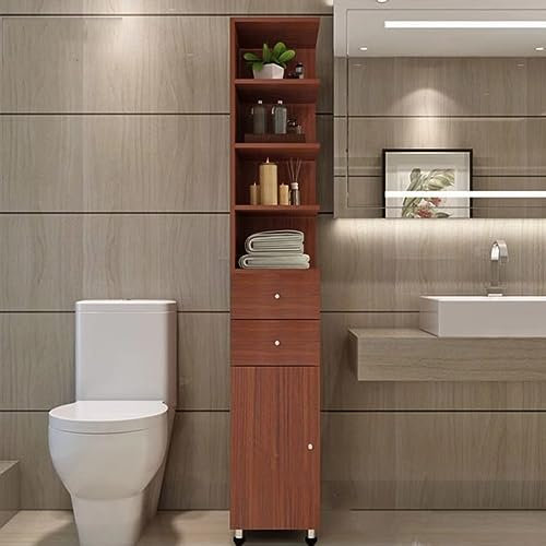 IUBGFTO Lagerschrank-Organizer mit Schwingtür und 4 Regalen, 2 Schubladen, verstellbaren Füßen, Mehrzweck-Lagerschrank, für Badezimmer, Schlafzimmer, Küche oder Garage (Stil 2)