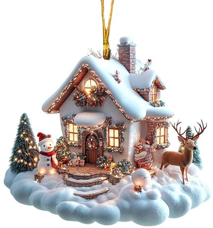 Adornos Navideños De La Casa De Pueblo,Adorno Navideño De La Casa | Decoración navideña acrílica con diseño de árbol de Navidad,Encantador Colgante de casa de Nieve para decoración navideña Familiar