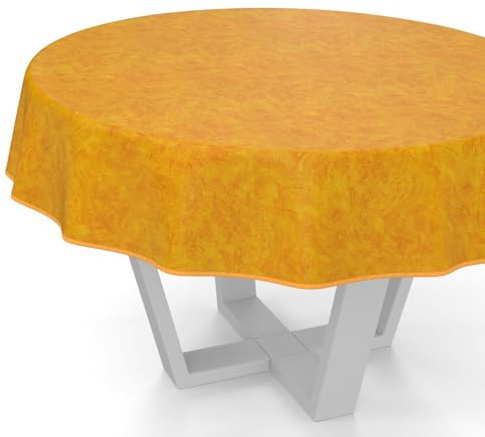ANRO Wachstuchtischdecke Wachstischdecke Wachstuch Tischdecke abwaschbar Gartentischdecke Rund Oval Eckig Rund 120cm mit Saum (Eingefasst) Marmor Orange