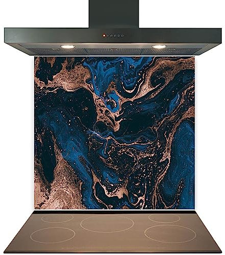 Kitchen Glass Splashback Heat Resistant Toughened Glass - Blue Swirl Deluxe Design - 60cm (w) x 75cm (h)