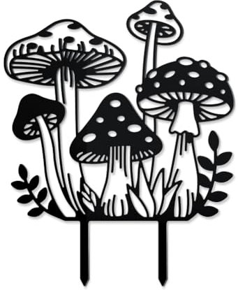 WADORN Pilz Metall Outdoor Statuen Silhouette Lustiger Pilz Dekorative Gartenstecker Aus Metall Pilz Und Gras Silhouette Ornament Geschenk Für Garten Hinterhof Terrasse Rasen Outdoor