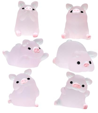 Leuchtende Miniatur Schweine Dekoration aus Kunstharz, 6 Stück, Rosa