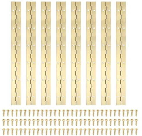 PATIKIL 12x1.2 Inch Piano Hinge,8 Pcs 304 Stainless Steel Continuous Hinge with Holes for Piano Gate Door Wooden Storage Box Cabinet Boat,Gold