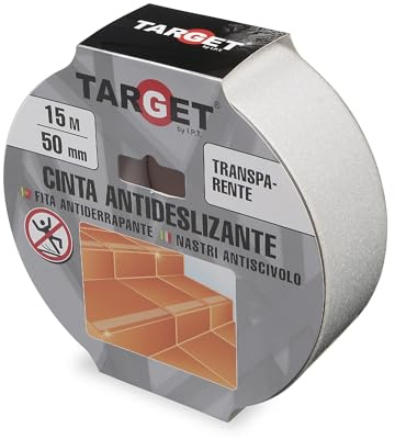 TARGET Cinta Antideslizante Adhesiva, Seguridad Escaleras Rampas | Para interior y exterior, Anti caída (TRANSPARENTE, 15 M X 50 mm)