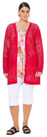 Ulla Popken Damen große Größen Übergrößen Plus Size Long-Strickjacke, Netz-Optik, offene Form, V-Ausschnitt Lychee 54+ 825108530-54+