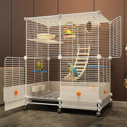 ZXTRYBHD Großer Vogelkäfig für Flug Papageien, 360°-Universalräder, Nymphensittich käfig-DIY-Design mit Rollen und Tablett, für Kanarienvögel und Sittiche