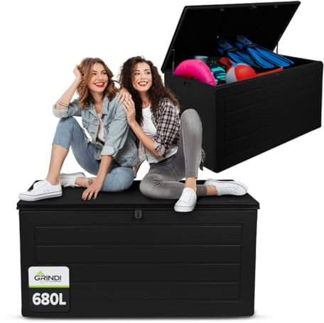 Grindi - Aufbewahrungsbox mit Deckel - Auflagenbox Padda - Gartenbox - Kissenbox 680 L - Outdoor Schrank - Paketbox - Sitzbank mit Stauraum - Gartenhaus - Geräteschuppen - Truhe mit Deckel