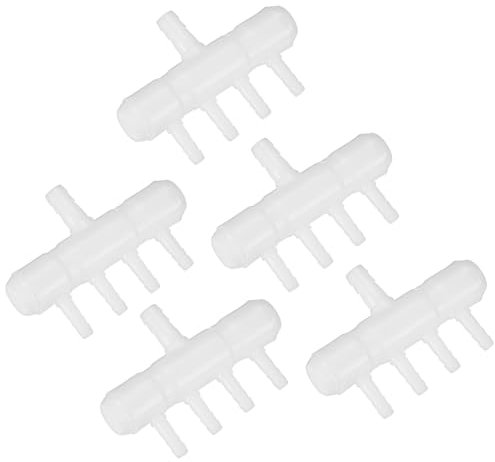 M METERXITY 5-Pack Aquarium Air Valve 8mm to 4mm 4-Ways, Plastic Air Line Tubing Splitter Connector Flow Control Pump Accessories for Aquarium/Fish Tank/Garden/Agricultural/Irrigation [White]