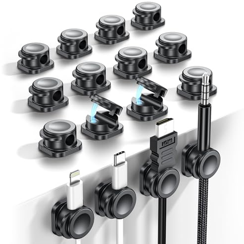 UQQU Kabel Organizer, 16 Stück Kabelhalter Kabelclips Verstellbare Magnetische Kabelmanagement Selbstklebend Kabelhalter für Nachttisch, Küchengeräte, Bürobedarf, Telefonkabel, Wand, Auto - Schwarz