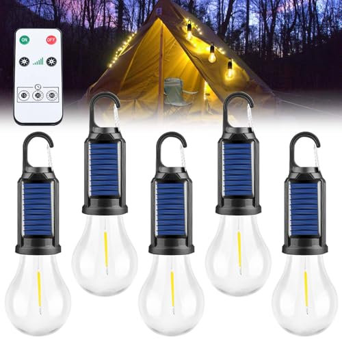 Campinglampe Aufladbar: 5 Stück LED Campinglampe Solar, Camping Lights Aufladbar Zeltlampe, Camping Lantern mit Karabiner, Camping Licht Zeltlampe Glühbirne Set Camping Lampen Helligkeit Einstellbar