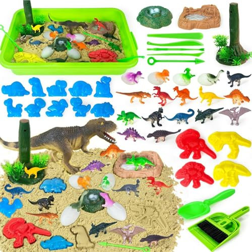 Kinetic Sand Set für Jungen Mädchen: Kinetischer Sand Aktivitäten für Kleinkinder - Magic Sand Sensorisch Sandspielzeug Spielsand für Jungen Mädchen Alter 3 4 5 6 7+ Jahre Alt (Dinosaur-B)