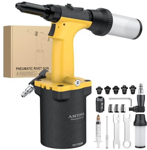 AMTOVL Pneumatic Riveter - 1400KGF/3086LBF Pulling Pneumatic Rivet Gun, Heavy-Duty Air Pop Riveter 2.4mm, 3.2mm, 4mm, 4.8mm and 6.4mm Capacity