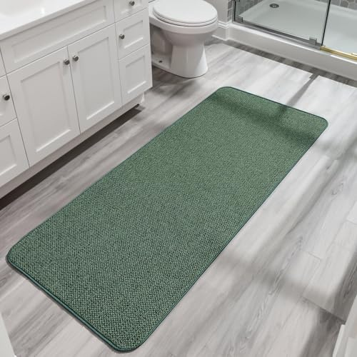Bosap Bath Mat,Ultra Thin Bathroom Runner Rugs,Large Bath Mats for Bathroom,Quick Dry,Non-Slip,Machine Washable,Low Pile,Bath Rug,Shower Outside,Sink,Home Decor Accessories.Green,2'x5'(24x60inch)