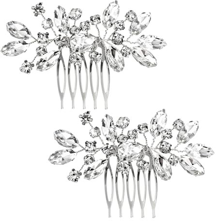 2er Set Haarschmuck Silber, Haarkamm Braut Silber – Stabile Metallkämme mit Kristallbesatz für Brautfrisuren, Hochsteckfrisuren & Festtagsstyles