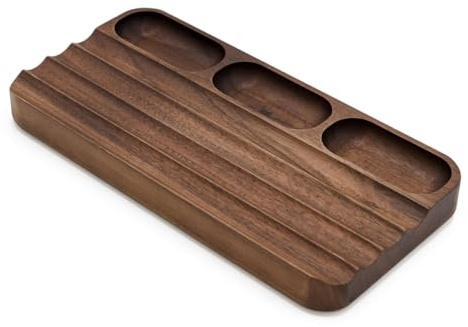 LITAITAI Horizontal Pen Holder,Acacia Wood Pen Tray,Desktop Pen Display,Walnut Desk Tray,Paperclip Headphones Eraser Office Stationery Storage,Brown
