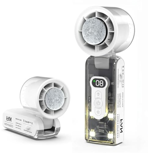 Ventilateur manuel avec refroidissement à eau - Mini ventilateur pliable avec refroidissement à eau - Ventilateur turbo à 100 niveaux - Éclairage LED - Batterie 3600 mAh - Rechargeable - Pour voyage